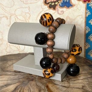 Handmade Wooden Beaded Leopard Print Stretch Bracelet